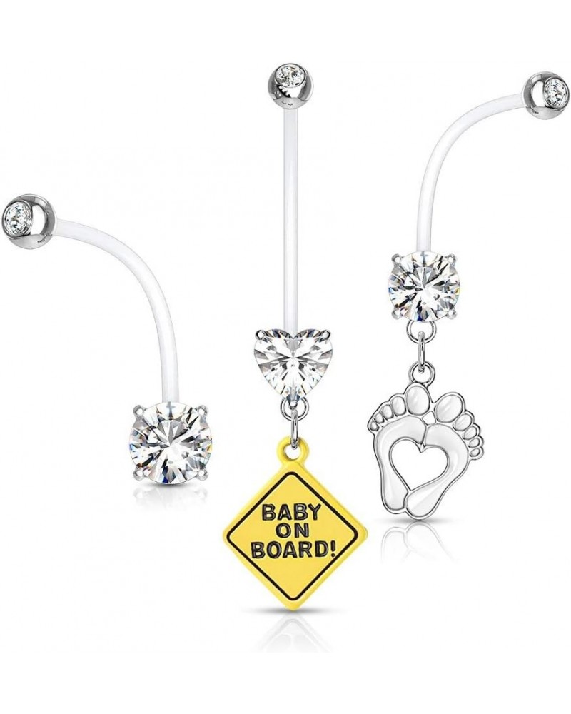 3pc Pregnancy Maternity Belly Button Ring Feet Baby on Board CZ (White) $10.06 Body Jewelry