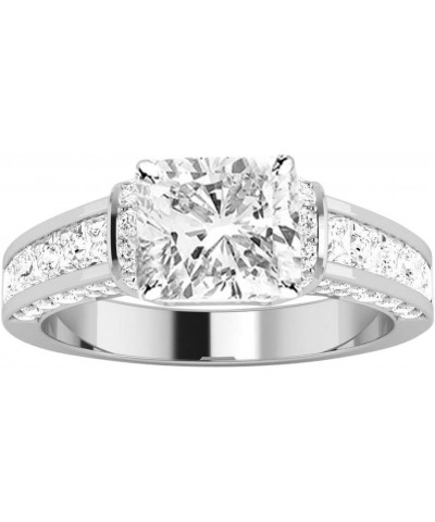 3-5 Carat 14K White Gold LAB GROWN DIAMOND Contemporary Channel Set Princess And Pave Round Cut Cushion Cut Diamond Engagemen...