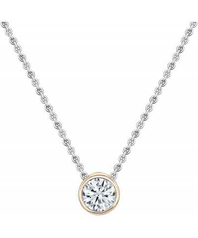 Round Lab Grown White Diamond Solitaire Bezel Set Pendant for Women in 14K Gold 0.50 Carat Silver Chain Rose Gold $258.27 Nec...