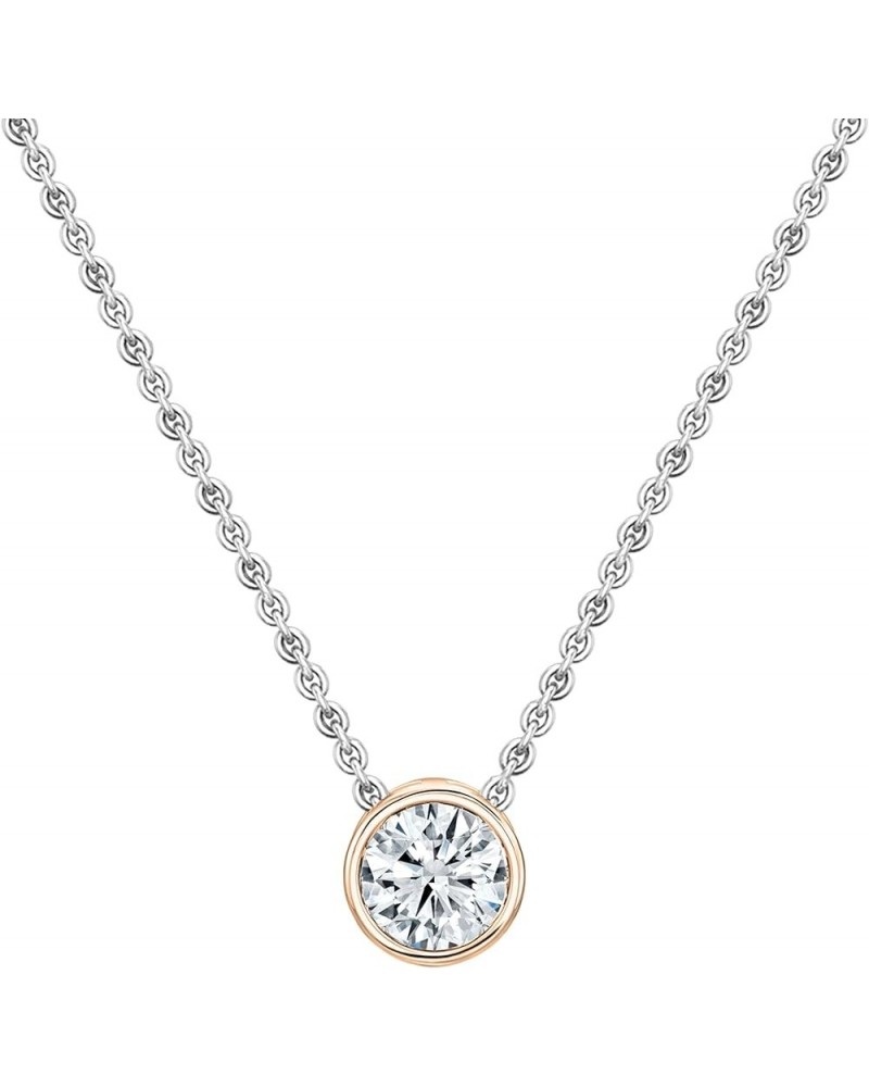 Round Lab Grown White Diamond Solitaire Bezel Set Pendant for Women in 14K Gold 0.50 Carat Silver Chain Rose Gold $258.27 Nec...