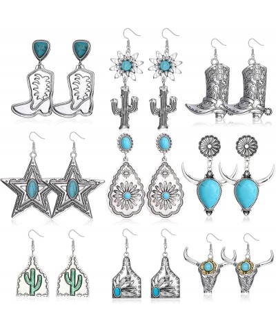 Western Earrings for Women Cowgirl Cowboy Boot Bull Hat Drop Dangle Country Earrings Set Style2 $9.17 Earrings