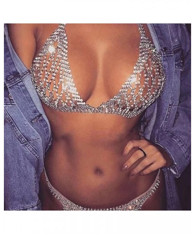 Sexy Full Rhinestone Hollow Woven Mesh Bikini Suit Chain Body Chain Set Rhinestone Beach Luxury Jewelry for Women Gold $17.84...