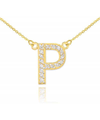 14K Yellow Gold Diamond Accented Personalized Initial Letter Pendant Necklace, 1/20-1/5 Cttw (J-K color, I1-I2 Clarity), Your...