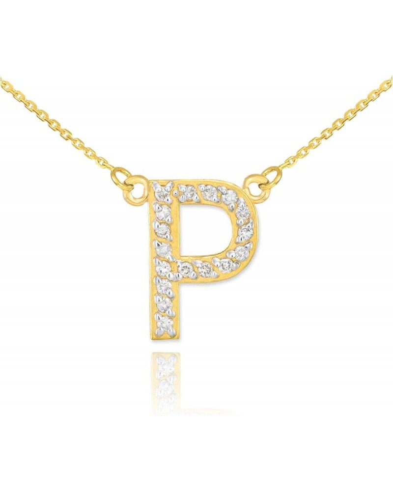 14K Yellow Gold Diamond Accented Personalized Initial Letter Pendant Necklace, 1/20-1/5 Cttw (J-K color, I1-I2 Clarity), Your...