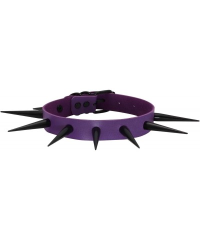 Women Men Spike Studded Choker Necklace Leather Collar Cool Punk Goth Style 2-Purple, Black Spike $8.50 Necklaces