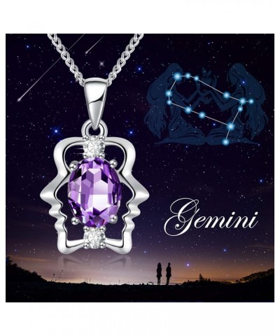 Zodiac Constellation Necklace Crystals Birthstone Jewelry Gifts for Women Girls F_5.21-6.21Gemini Purple $10.63 Necklaces