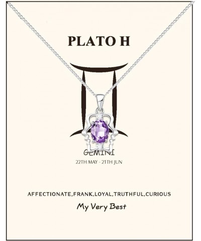 Zodiac Constellation Necklace Crystals Birthstone Jewelry Gifts for Women Girls F_5.21-6.21Gemini Purple $10.63 Necklaces