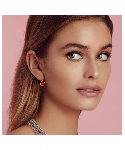 Austrian Crystal Flower Leverback Drop Earrings for Women 14K Rose Gold Plated Hypoallergenic Jewelry Red $12.31 Earrings