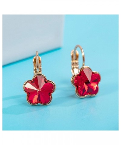 Austrian Crystal Flower Leverback Drop Earrings for Women 14K Rose Gold Plated Hypoallergenic Jewelry Red $12.31 Earrings