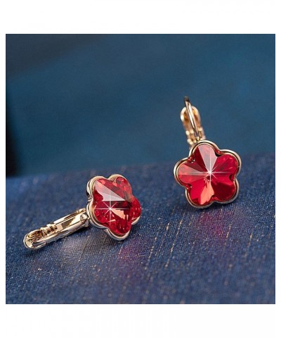 Austrian Crystal Flower Leverback Drop Earrings for Women 14K Rose Gold Plated Hypoallergenic Jewelry Red $12.31 Earrings