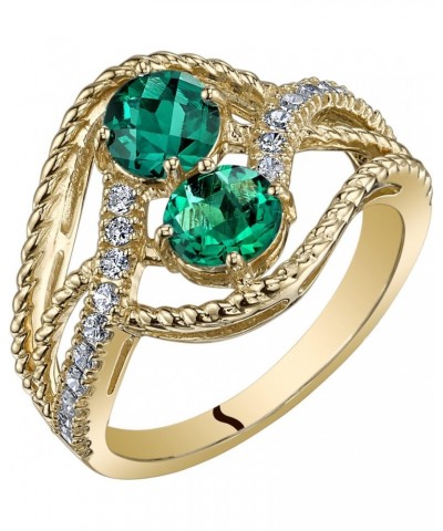 Created Emerald Two-Stone Ring for Women 14K Yellow Gold, 1 Carat total Round Shape, Sizes 5 to 9 $88.32 Rings