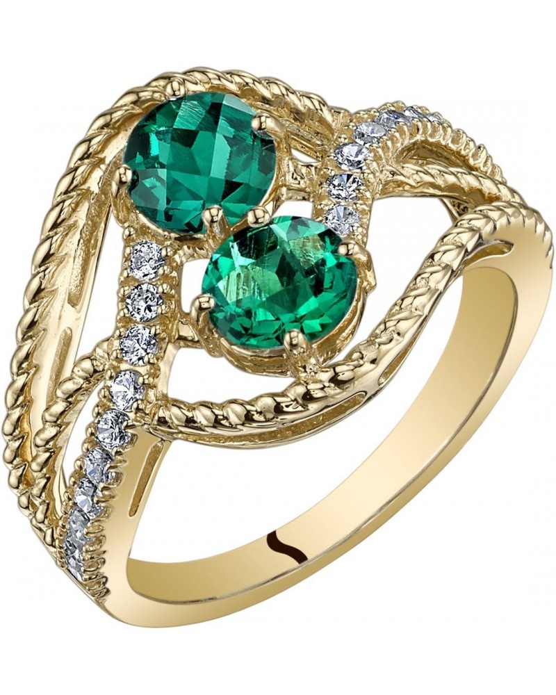 Created Emerald Two-Stone Ring for Women 14K Yellow Gold, 1 Carat total Round Shape, Sizes 5 to 9 $88.32 Rings