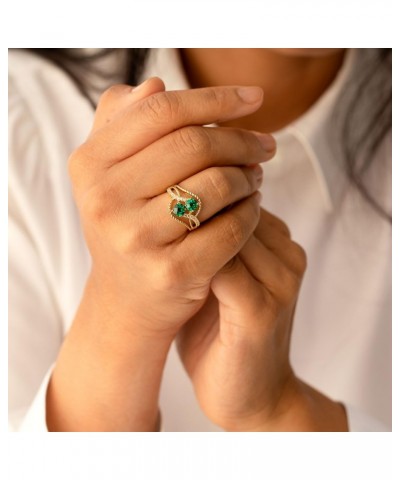 Created Emerald Two-Stone Ring for Women 14K Yellow Gold, 1 Carat total Round Shape, Sizes 5 to 9 $88.32 Rings