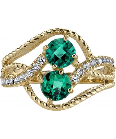 Created Emerald Two-Stone Ring for Women 14K Yellow Gold, 1 Carat total Round Shape, Sizes 5 to 9 $88.32 Rings