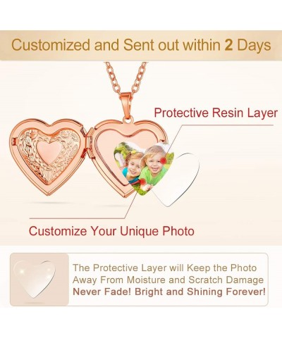 Personalized Heart Locket Necklace with Pictures,Sunflower/Angel Wings/Heart Shaped Lockets Custom Photo,Gold/Rose Gold/White...