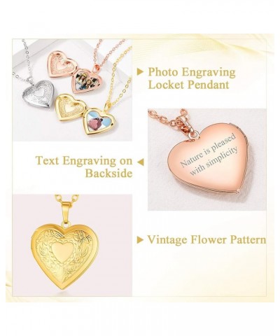 Personalized Heart Locket Necklace with Pictures,Sunflower/Angel Wings/Heart Shaped Lockets Custom Photo,Gold/Rose Gold/White...