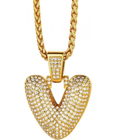 Shiny Cubic Zirconia Bubble Letter Necklace for Men Women 18K Gold Plated Monogram Jewelry(with Gift Box) V $12.87 Necklaces