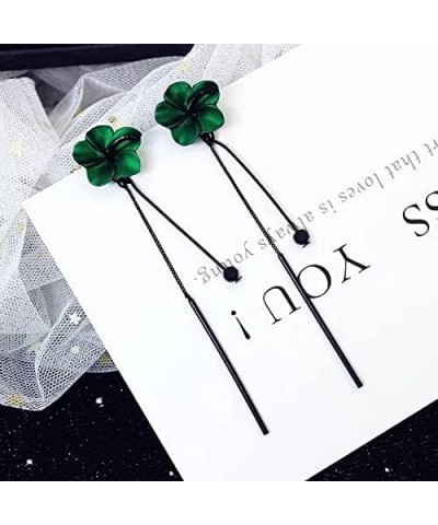 Trendy Red Green Poppy Flower Black Long Line Bar Tassel Earrings for Women Charm Drop Dangle Earring Jewelry Green $6.88 Ear...