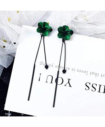 Trendy Red Green Poppy Flower Black Long Line Bar Tassel Earrings for Women Charm Drop Dangle Earring Jewelry Green $6.88 Ear...