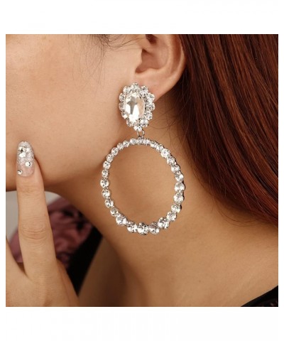 Women Statement Crystal Big Hoop Earrings Ladies Rhinestones Earrings Elegant Jewelry for Wedding Prom $9.53 Earrings