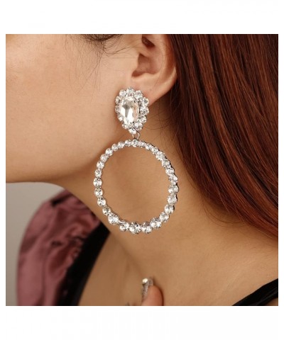 Women Statement Crystal Big Hoop Earrings Ladies Rhinestones Earrings Elegant Jewelry for Wedding Prom $9.53 Earrings