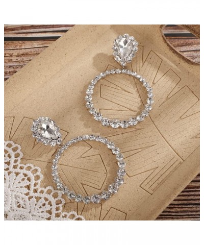 Women Statement Crystal Big Hoop Earrings Ladies Rhinestones Earrings Elegant Jewelry for Wedding Prom $9.53 Earrings