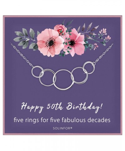 50th Birthday Gifts for Women - 925 Sterling Silver Necklace - Five Circle for Her 5 Decade - 50 Years Old Jewelry Gift Idea ...