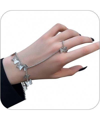 Butterfly Ring Hand Chain Ring Bracelet for Women Butterfly Statement Rings Bling Crystal Rhinestone Hand Chain Bracelet for ...