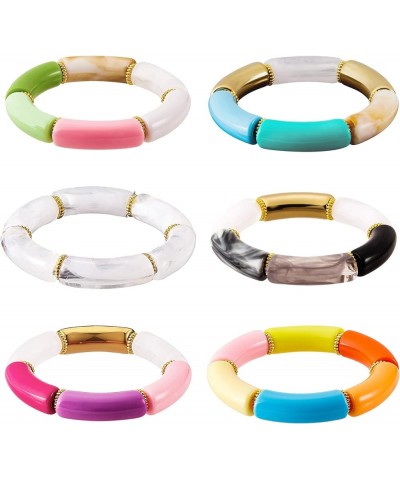 Bamboo Tube Bangles Bracelets Chunky Curved Stacking Clear Acrylic Beads Stretch Bracelets Set Candy Color Friendship Couple ...