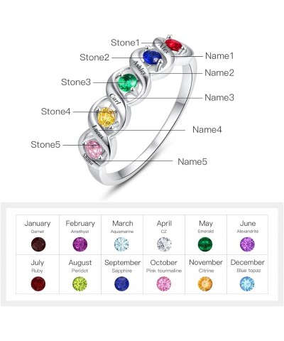 Personalized Mothers Ring with 2-5 Simulated Birthstone 925 Sterling Silver Promise Rings Customized Engraved 3-5 Names Engag...