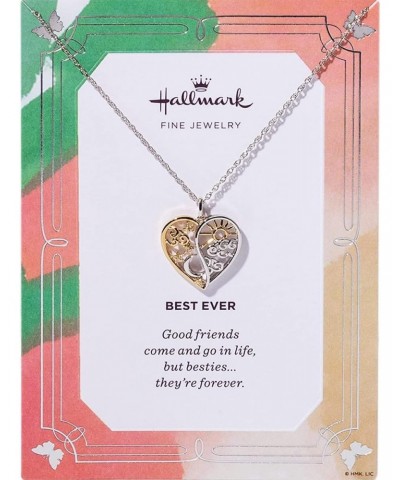 Best Ever Heart and Moon Heart Necklace Pendant in Sterling Silver and 14K Yellow Gold Plating with Diamonds $30.00 Necklaces