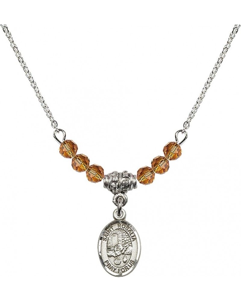 November Birth Month Bead Necklace with Catholic Patron Saint Petite Charm, 18 Inch Saint Rosalia $32.44 Necklaces