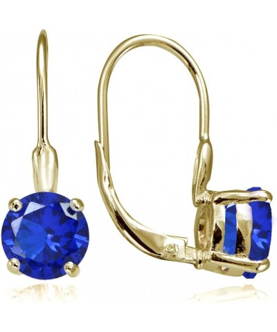 Yellow Gold Flashed Sterling Silver Simulated Gemstone 7mm Round Solitaire Leverback Earrings Simulated Blue Sapphire $15.00 ...