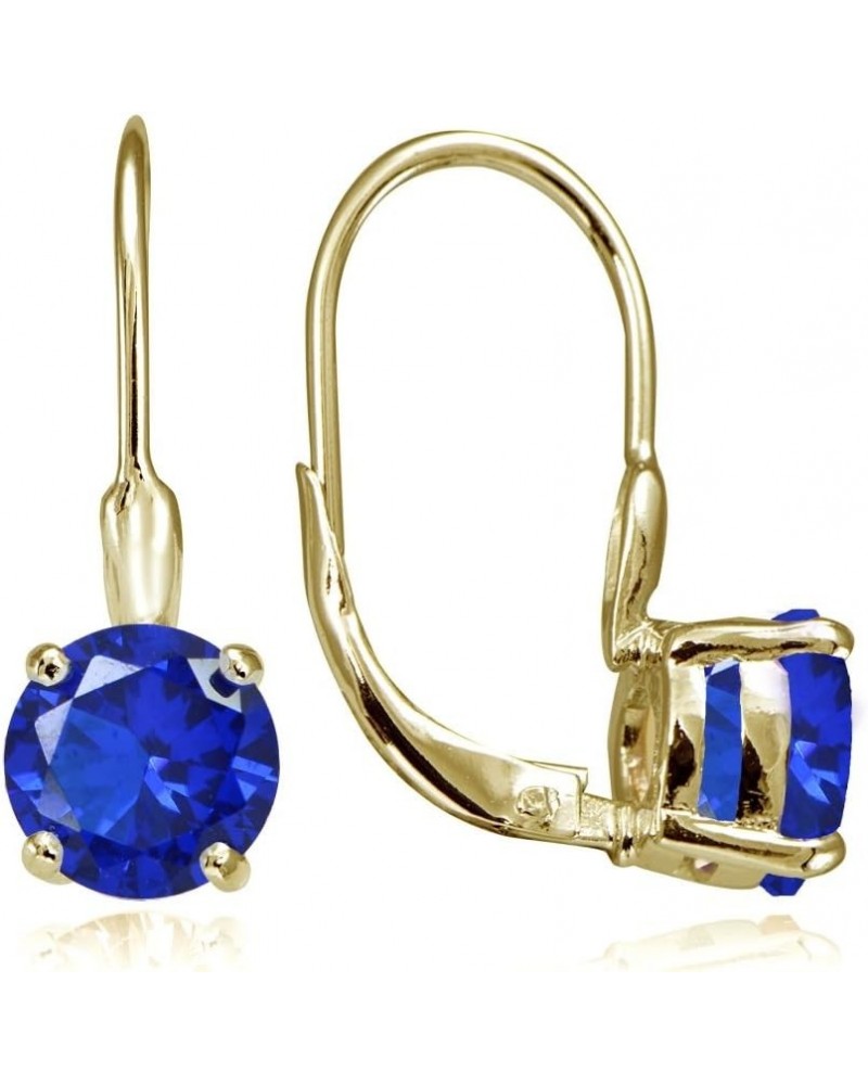 Yellow Gold Flashed Sterling Silver Simulated Gemstone 7mm Round Solitaire Leverback Earrings Simulated Blue Sapphire $15.00 ...