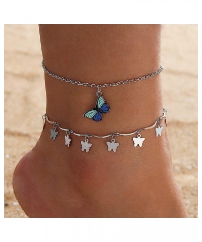 Layered Anklets Women Butterfly Silver Ankle Bracelet Charm Beaded Dainty Foot Jewelry for Women and Teen Girls Summer Barefo...