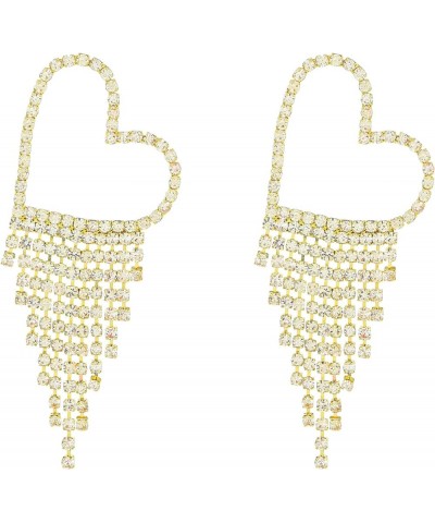 Exaggeration Long Rhinestone Heart Tassel Earrings for Women,Silver Chandelier Fringe Chain Crystal Dangle Drop Earring Vinta...