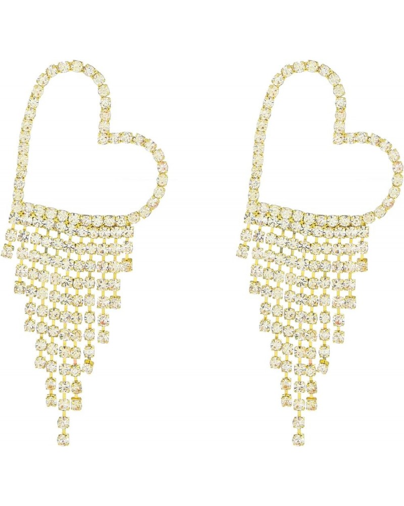 Exaggeration Long Rhinestone Heart Tassel Earrings for Women,Silver Chandelier Fringe Chain Crystal Dangle Drop Earring Vinta...