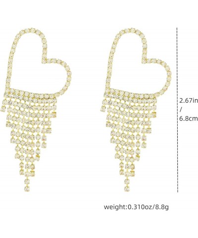 Exaggeration Long Rhinestone Heart Tassel Earrings for Women,Silver Chandelier Fringe Chain Crystal Dangle Drop Earring Vinta...