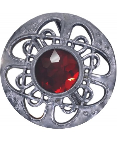 Culloden Plaid Brooch - Elegant Chrome Celtic Pin in Pewter with Assorted Stone Colors, 3-Inch Diameter Red $9.20 Brooches & ...