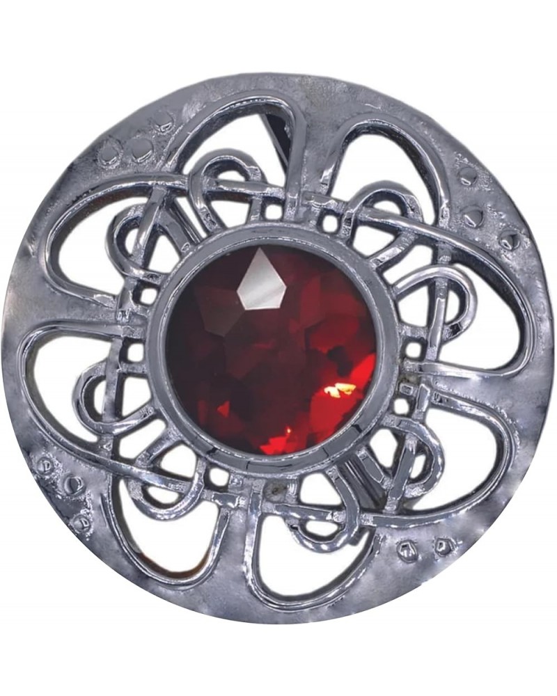 Culloden Plaid Brooch - Elegant Chrome Celtic Pin in Pewter with Assorted Stone Colors, 3-Inch Diameter Red $9.20 Brooches & ...