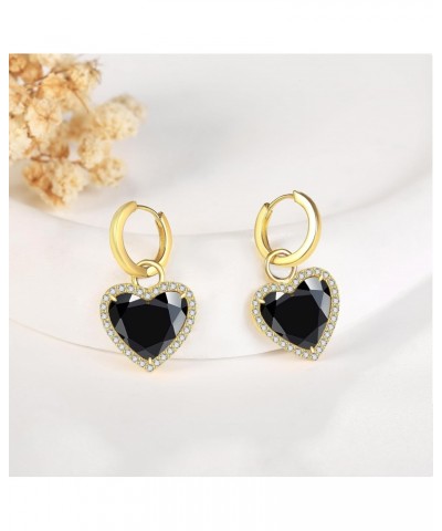 Black Onyx Earrings 925 Sterling Silver Gold Black Heart Shaped Hoop Earrings Black Onyx Jewelry Gifts for Women Teen Girls $...