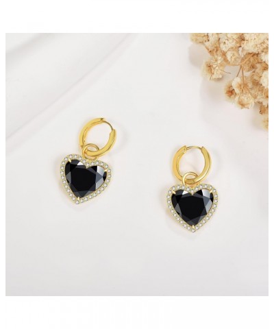 Black Onyx Earrings 925 Sterling Silver Gold Black Heart Shaped Hoop Earrings Black Onyx Jewelry Gifts for Women Teen Girls $...