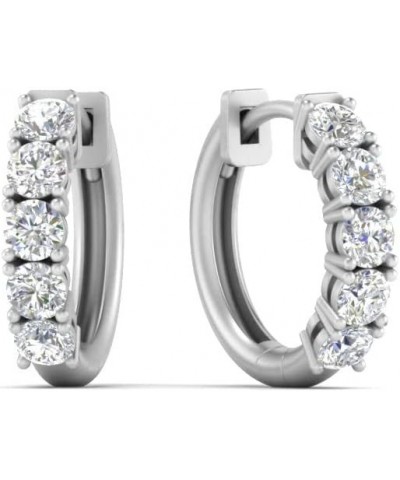 1 Carat 14K Gold Round Cut Five Stone Lab Grown Diamond Hoop Huggie Earrings For Women or 925 Silver (E-H Color, VS1 Clarity)...