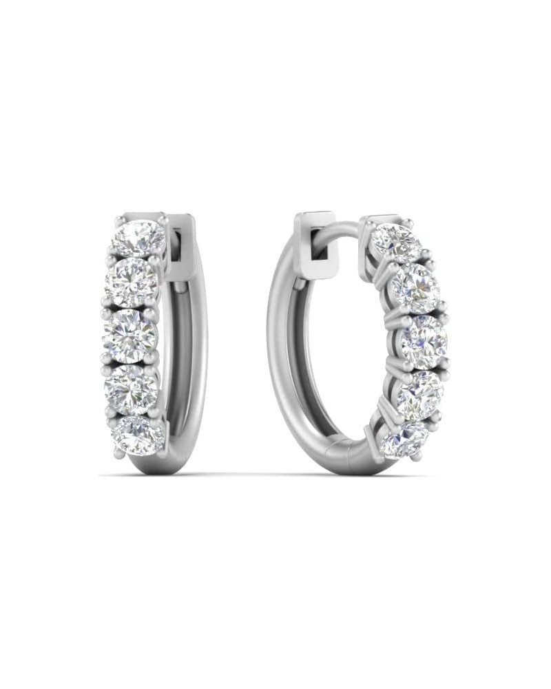 1 Carat 14K Gold Round Cut Five Stone Lab Grown Diamond Hoop Huggie Earrings For Women or 925 Silver (E-H Color, VS1 Clarity)...