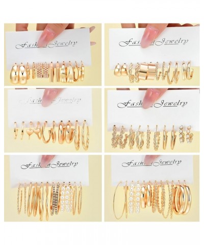 Gold Hoop Earrings Set for Women Trendy Multipack,Hypoallergenic Big Medium and Small Chunky Pearl Twisted Hoop Earrings Pack...