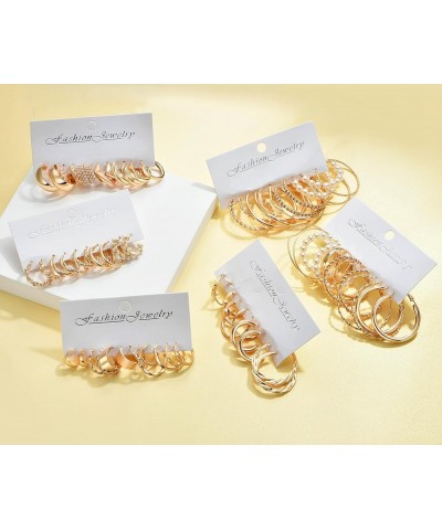 Gold Hoop Earrings Set for Women Trendy Multipack,Hypoallergenic Big Medium and Small Chunky Pearl Twisted Hoop Earrings Pack...