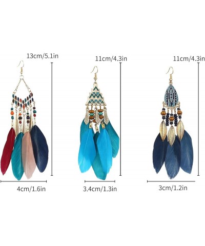 6 Pairs Women Feather Earrings Bohemian Fringe Tassel Long Drop Dangle Earrings Set with Dream Catcher Design Boho Earrings f...