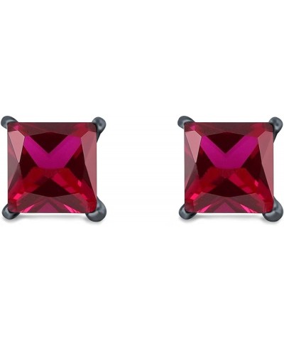 Solitaire Stud Earrings Princess Cut Simulated Cubic Zirconia 925 Sterling Silver (4mm-10mm) Black Tone, Simulated Ruby CZ 4....