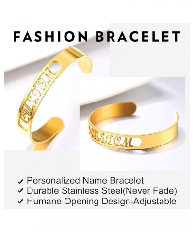 Custom Name Bracelets for Women Girls, Stainless Steel/Gold Plated/Black Open Cuff Name Bangle Bracelet Personalized Gift for...