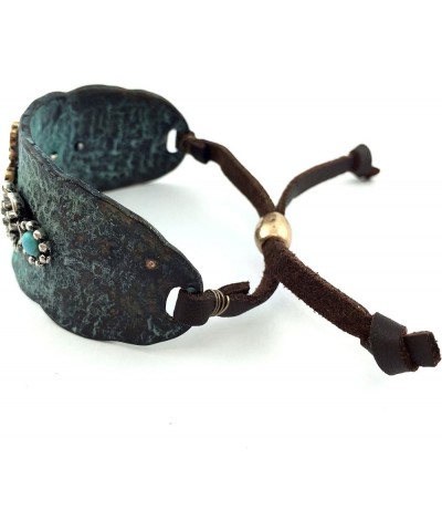 Western Copper Rhinestone Hammered Plate Cross Rose Turquoise Brown Leather Cuff Bracelet Copper $13.63 Bracelets